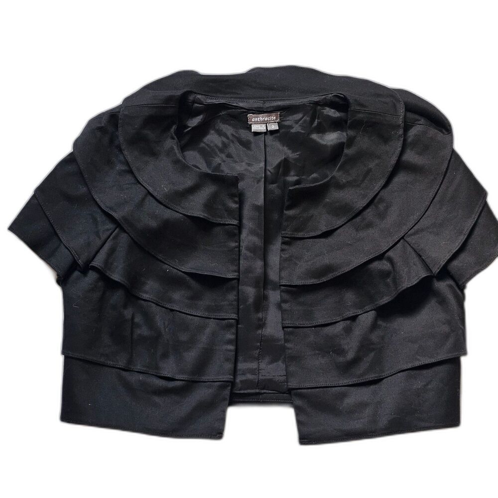 Anthracite Black Tiered Ruffle Cropped Bolero Shrug Jacket Size 2